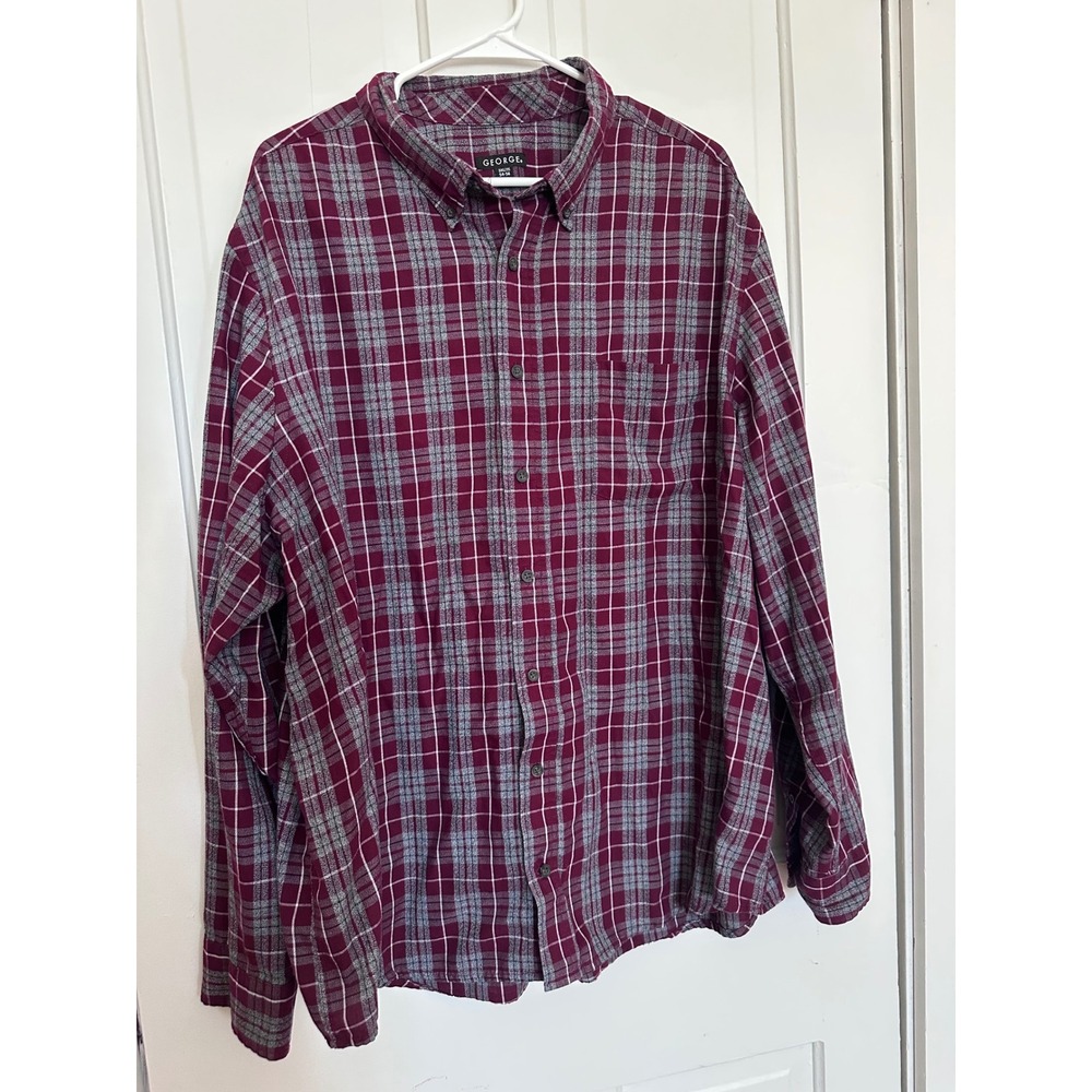 George Mens Plaid Flannel Button Down Shirt Bordeaux Heather 3XL GM45Y030B